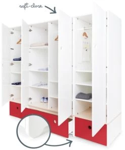 Wookids Armoires Enfant Armoire 4 Portes Rouge -Armoires enfant Soldes armoire 4 portes rouge 2