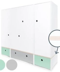 Wookids Armoires Enfant Armoire 4 Portes Vert Menthe-gris Perle-vert Menthe -Armoires enfant Soldes armoire 4 portes vert menthe gris perle vert menthe 1