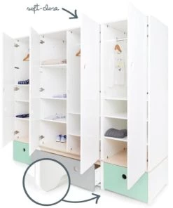 Wookids Armoires Enfant Armoire 4 Portes Vert Menthe-gris Perle-vert Menthe -Armoires enfant Soldes armoire 4 portes vert menthe gris perle vert menthe 2