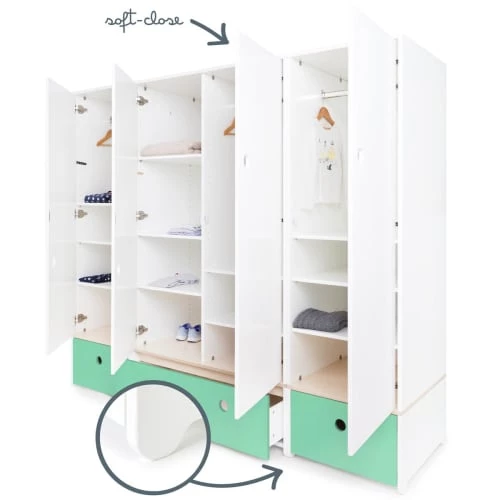 Wookids Armoires Enfant Armoire 4 Portes Vert Ocean 5 Wookids Armoires Enfant Armoire 4 Portes Vert Ocean – Image 3
