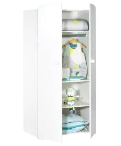 BabyPrice Armoires Enfant Armoire Bébé 2 Portes 175x85x56cm En Bois Blanc -Armoires enfant Soldes armoire bebe 2 portes 175x85x56cm en bois blanc 1