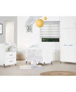 BabyPrice Armoires Enfant Armoire Bébé 2 Portes 175x88x56cm En Bois Blanc -Armoires enfant Soldes armoire bebe 2 portes 175x88x56cm en bois blanc 7