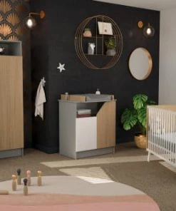 AT4 Armoires Enfant Armoire Blanc, Gris Et Chêne -Armoires enfant Soldes armoire blanc gris et chene 3