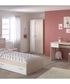 Calicosy Armoires Enfant Armoire Enfant 2 Portes Avec Penderie L85,2 Cm - Décor Bois Et Blanc -Armoires enfant Soldes armoire enfant 2 portes avec penderie l85 2 cm decor bois et blanc 1