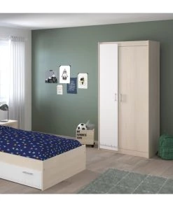 Calicosy Armoires Enfant Armoire Enfant 2 Portes Avec Penderie L85,2 Cm - Décor Bois Et Blanc -Armoires enfant Soldes armoire enfant 2 portes avec penderie l85 2 cm decor bois et blanc 3