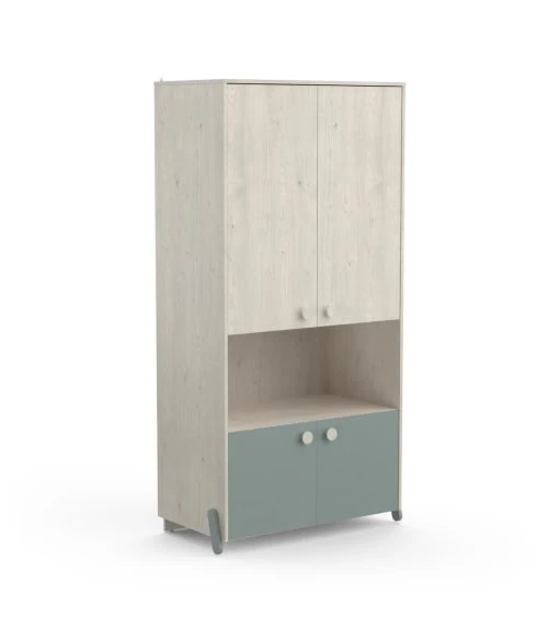 Calicosy Armoires Enfant Armoire Enfant 4 Portes Avec Penderie, Décor Bois Et Vert - L89 Cm 5 Calicosy Armoires Enfant Armoire Enfant 4 Portes Avec Penderie, Décor Bois Et Vert - L89 Cm – Image 3