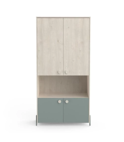 Calicosy Armoires Enfant Armoire Enfant 4 Portes Avec Penderie, Décor Bois Et Vert - L89 Cm 3 Calicosy Armoires Enfant Armoire Enfant 4 Portes Avec Penderie, Décor Bois Et Vert - L89 Cm