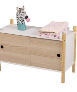 Wadiga Armoires Enfant Armoire Portes Coulissantes Bois Et Blanc Chambre Enfant - 70x30x46.5c -Armoires enfant Soldes armoire portes coulissantes bois et blanc chambre enfant 70x30x46 5c 1