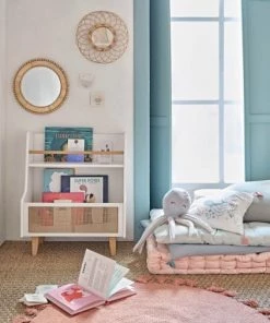 Maisons Du Monde Bibliothèques Et étagères Enfant Bibliothèque Basse Blanche Et Cannage En Rotin Beige -Armoires enfant Soldes bibliotheque basse blanche et cannage en rotin beige 1000 10 34 225821 4