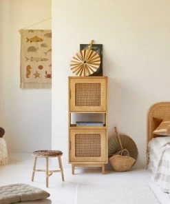 Tikamoon Bibliothèques Et étagères Enfant Bibliothèque Basse Enfant En Orme Massif Et Cannage