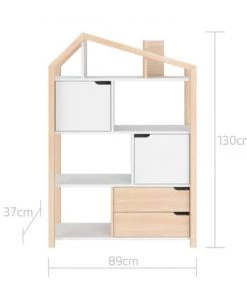 Bellamy Bibliothèques Et étagères Enfant Bibliothèque Maison Naturel Blanc -Armoires enfant Soldes bibliotheque maison naturel blanc 2