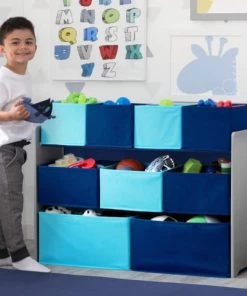 Delta Children Bibliothèques Et étagères Enfant Bibliothèque Organiseur 9 Cases En Bois Gris Et Bleu -Armoires enfant Soldes bibliotheque organiseur 9 cases en bois gris et bleu 2