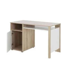 Terre De Nuit Bureaux Enfant Bureau 1 Porte En Bois Imitation Chêne Clair Et Blanc -Armoires enfant Soldes bureau 1 porte en bois imitation chene clair et blanc 2