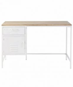 Maisons Du Monde Bureaux Et Meubles Secrétaires Bureau 1 Tiroir 1 Porte En Métal Blanc Et Sapin