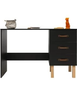 Bopita Bureaux Enfant Bureau 3 Tiroirs Noir Mat Naturel -Armoires enfant Soldes bureau 3 tiroirs noir mat naturel 3