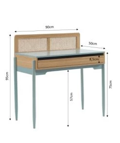 Baita Bureaux Enfant Bureau Bleu Et Cannage Rotin 1 Tiroir -Armoires enfant Soldes bureau bleu et cannage rotin 1 tiroir 2