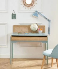 Baita Bureaux Enfant Bureau Bleu Et Cannage Rotin 1 Tiroir -Armoires enfant Soldes bureau bleu et cannage rotin 1 tiroir 3