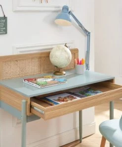 Baita Bureaux Enfant Bureau Bleu Et Cannage Rotin 1 Tiroir -Armoires enfant Soldes bureau bleu et cannage rotin 1 tiroir 4