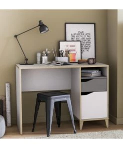 Calicosy Bureaux Enfant Bureau Enfant 1 Porte 1 Tiroir, Blanc Et Gris - L106,6 Cm -Armoires enfant Soldes bureau enfant 1 porte 1 tiroir blanc et gris l106 6 cm 1