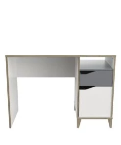 Calicosy Bureaux Enfant Bureau Enfant 1 Porte 1 Tiroir, Blanc Et Gris - L106,6 Cm -Armoires enfant Soldes bureau enfant 1 porte 1 tiroir blanc et gris l106 6 cm 2