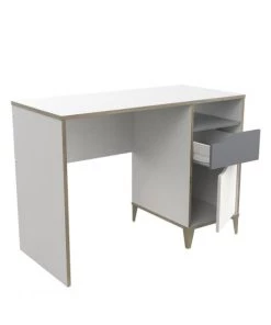 Calicosy Bureaux Enfant Bureau Enfant 1 Porte 1 Tiroir, Blanc Et Gris - L106,6 Cm -Armoires enfant Soldes bureau enfant 1 porte 1 tiroir blanc et gris l106 6 cm 3