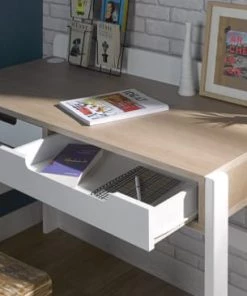 Nateo Concept Bureaux Enfant Bureau Enfant 2 Tiroirs Blanc Et Chêne Clair -Armoires enfant Soldes bureau enfant 2 tiroirs blanc et chene clair 2
