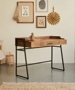 Tikamoon Bureaux Enfant Bureau Enfant En Manguier Massif Et Métal -Armoires enfant Soldes bureau enfant en manguier massif et metal 3