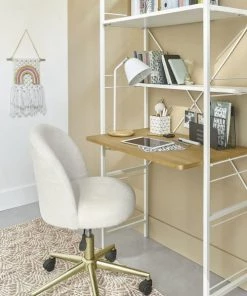 Maisons Du Monde Chaises De Bureau Enfant Chaise De Bureau à Roulettes à Bouclettes Blanches Et Métal Coloris Laiton -Armoires enfant Soldes chaise de bureau a roulettes a bouclettes blanches et metal coloris laiton 1000 1 2 215170 9