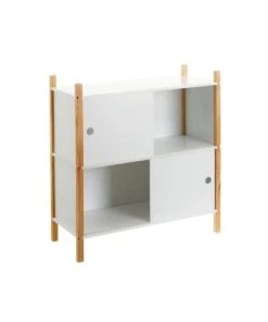 Wadiga Bibliothèques Et étagères Enfant Étagère Bibliothèque Chambre Enfant 2 étages Blanc Et Bois 70x30x77cm