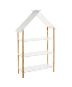 Wadiga Bibliothèques Et étagères Enfant Étagère Bibliothèque Chambre Enfant Maison Blanc Et Bois 79x30x131cm