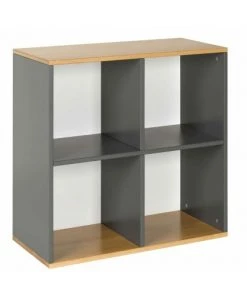 ID Kids Bibliothèques Et étagères Enfant Meuble De Rangement 4 Cases Bois Massif Gris Et Bois