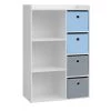 Wadiga Bibliothèques Et étagères Enfant Meuble De Rangement Chambre Enfant Blanche 4 Paniers Bleus Et Gris -Armoires enfant Soldes meuble de rangement chambre enfant blanche 4 paniers bleus et gris