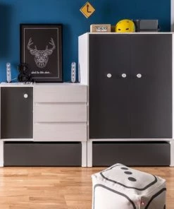 Vox Armoires Enfant Petite Armoire 2 Portes Blanc Gris -Armoires enfant Soldes petite armoire 2 portes blanc gris 3